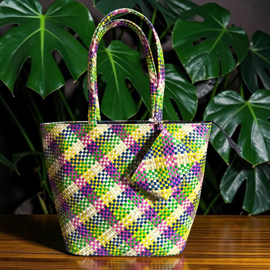 Embroidered seagrass bag