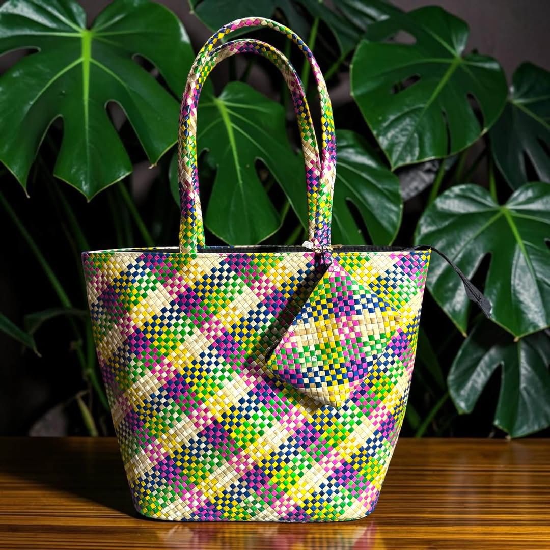 Embroidered seagrass bag