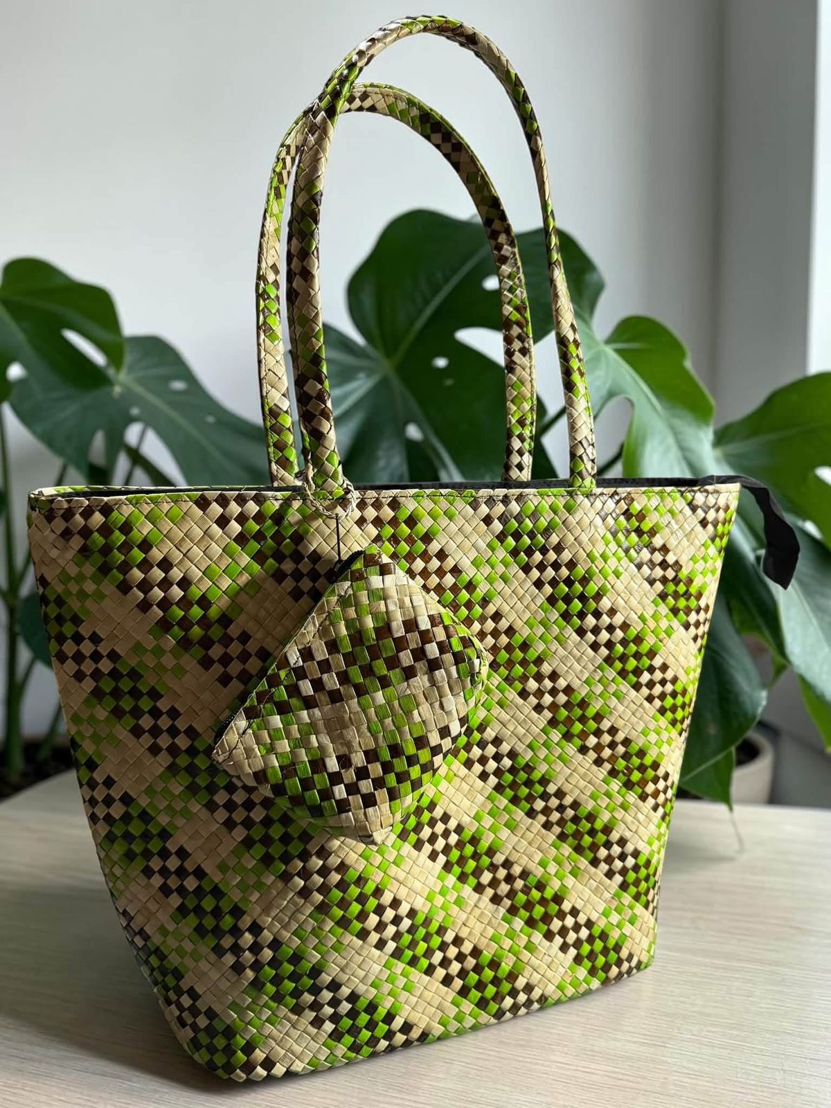 Embroidered seagrass bag