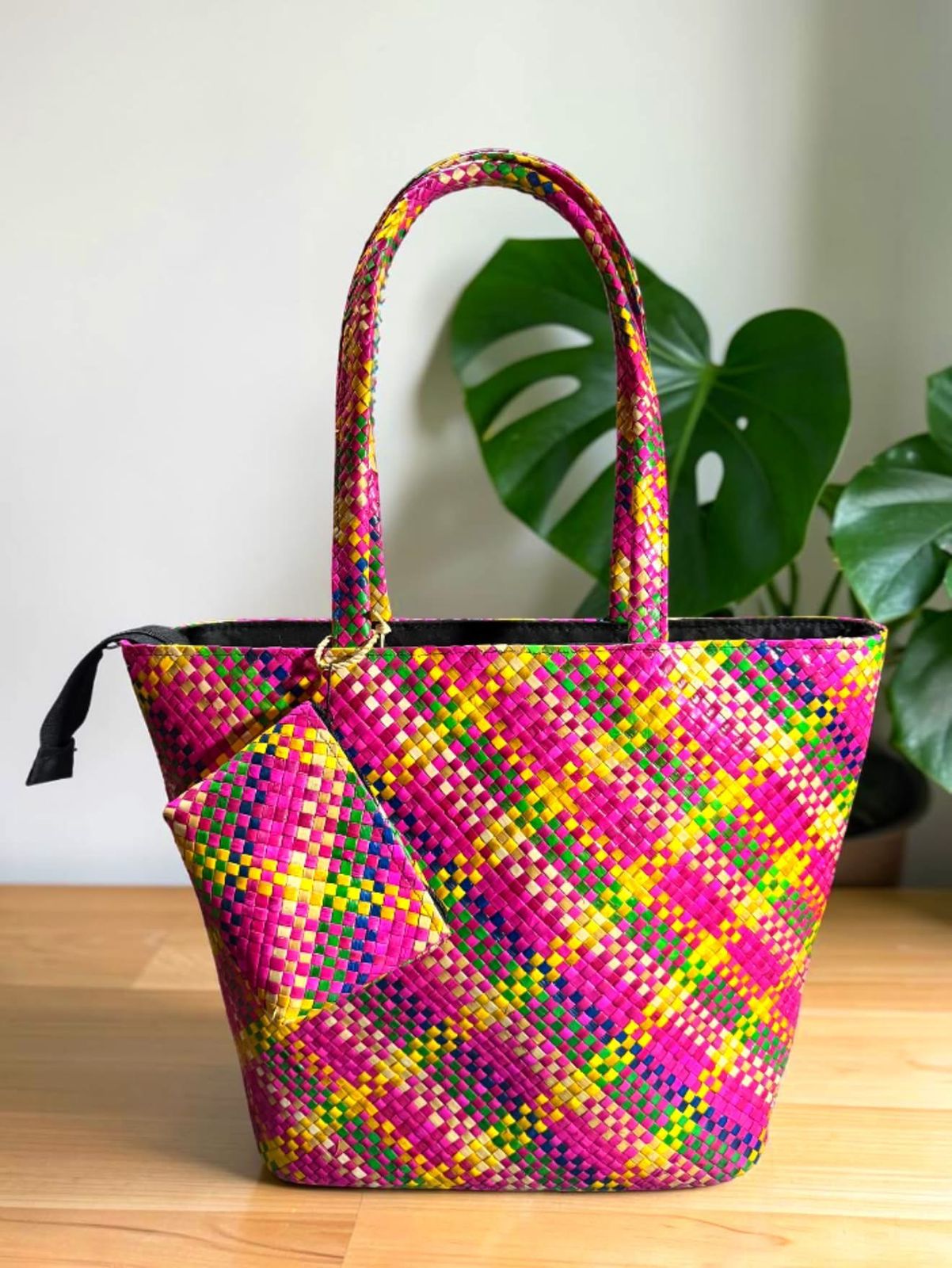 Embroidered seagrass bag