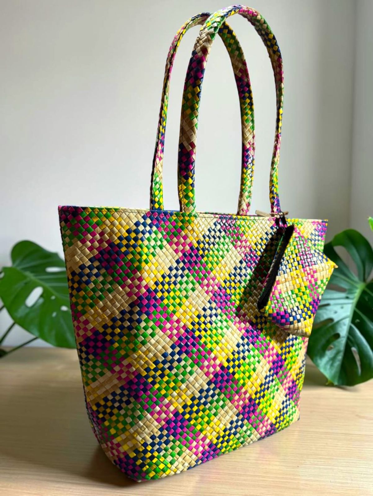 Embroidered seagrass bag