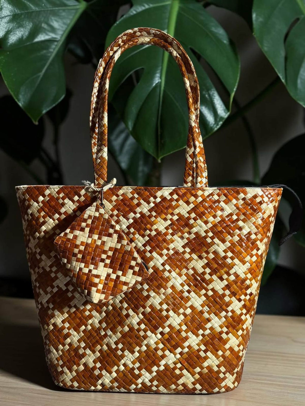 Embroidered seagrass bag