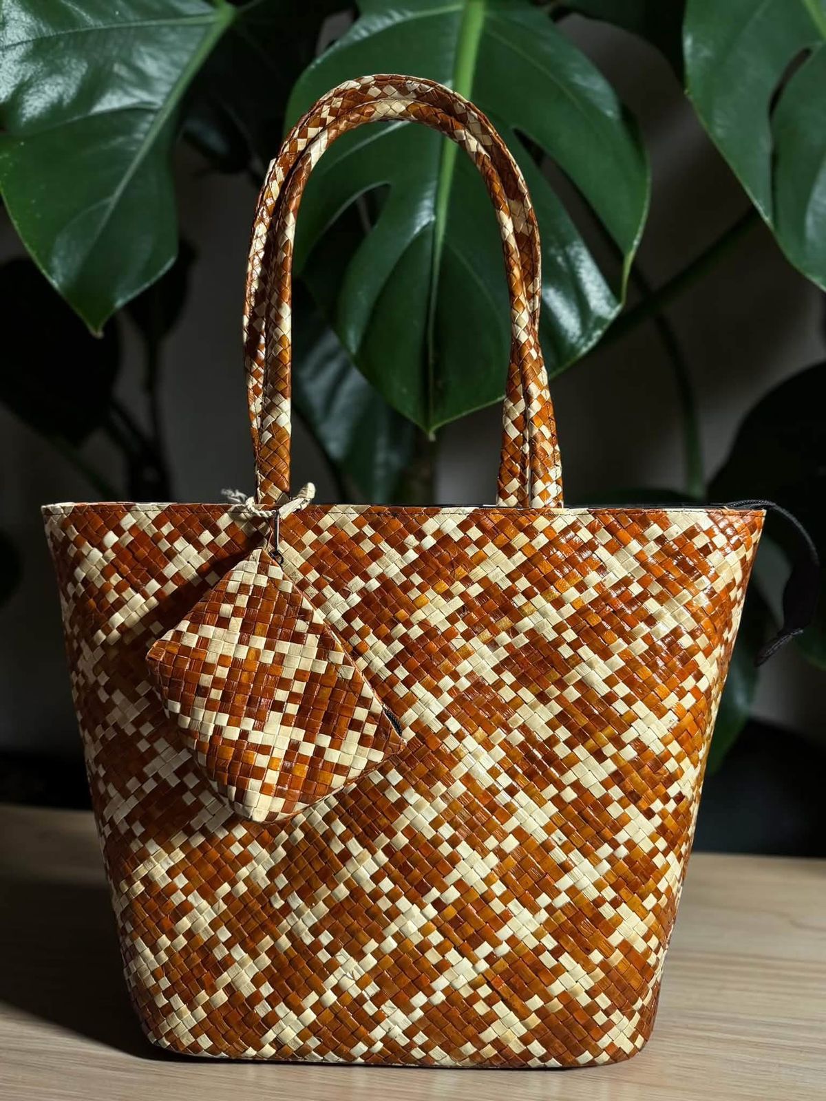 Embroidered seagrass bag