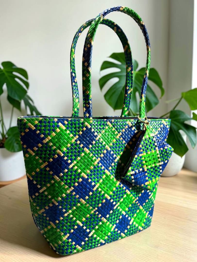Embroidered seagrass bag