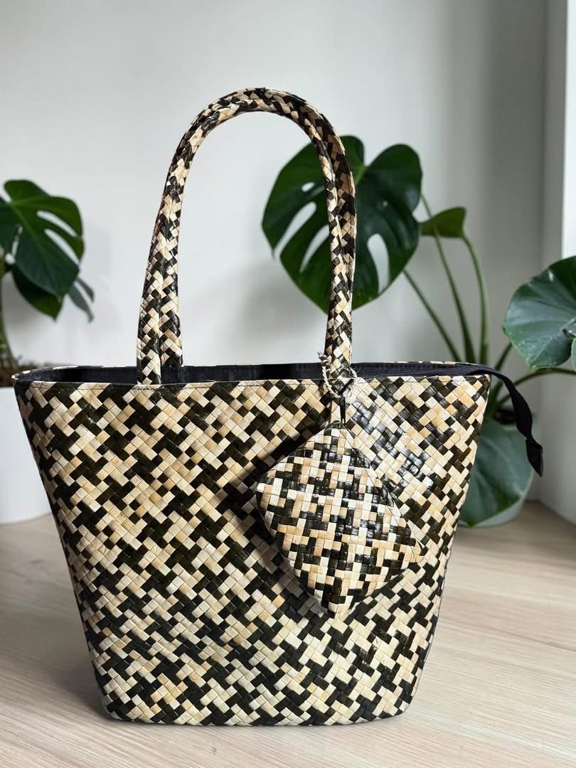 Embroidered seagrass bag