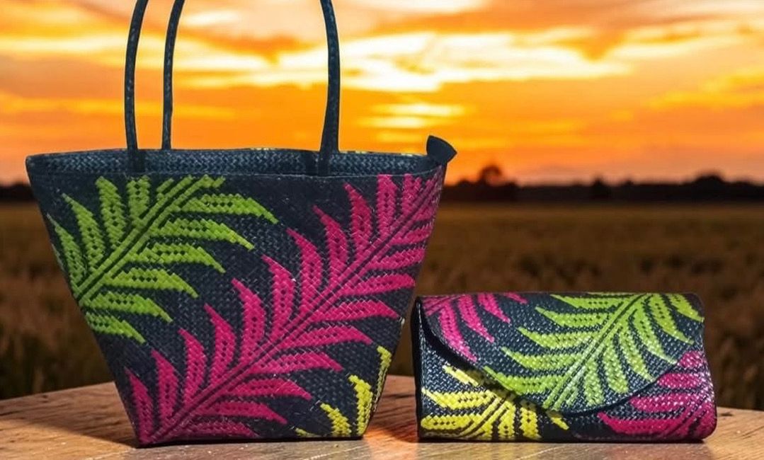 Embroidered seagrass bag