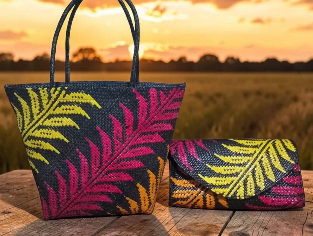 Embroidered seagrass bag