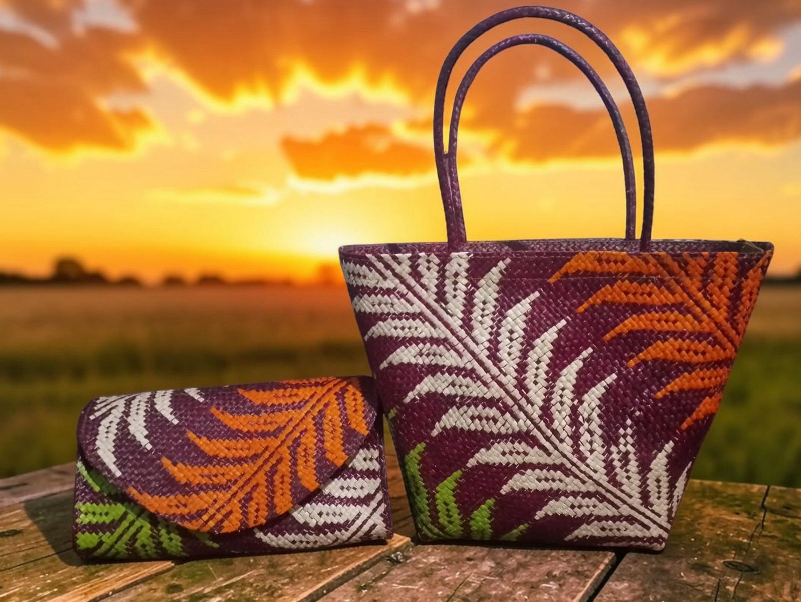 Embroidered seagrass bag